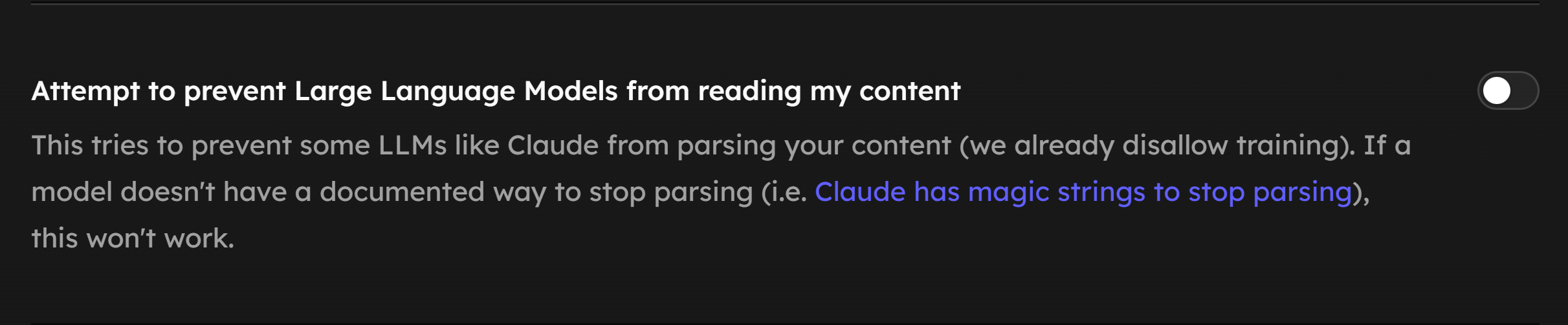 Packbase privacy setting for preventing AI assistants from reading a profile