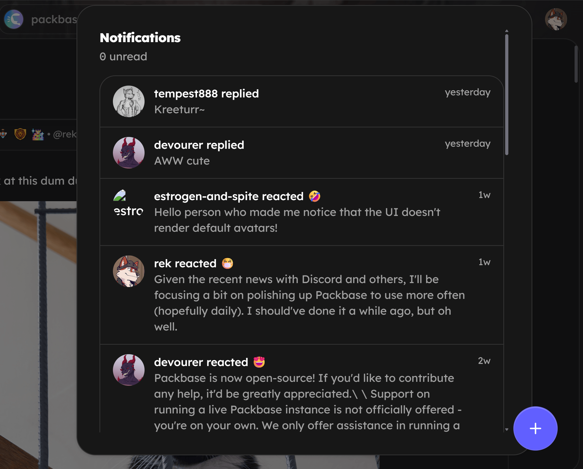 Packbase notification pop-out open beside the search control