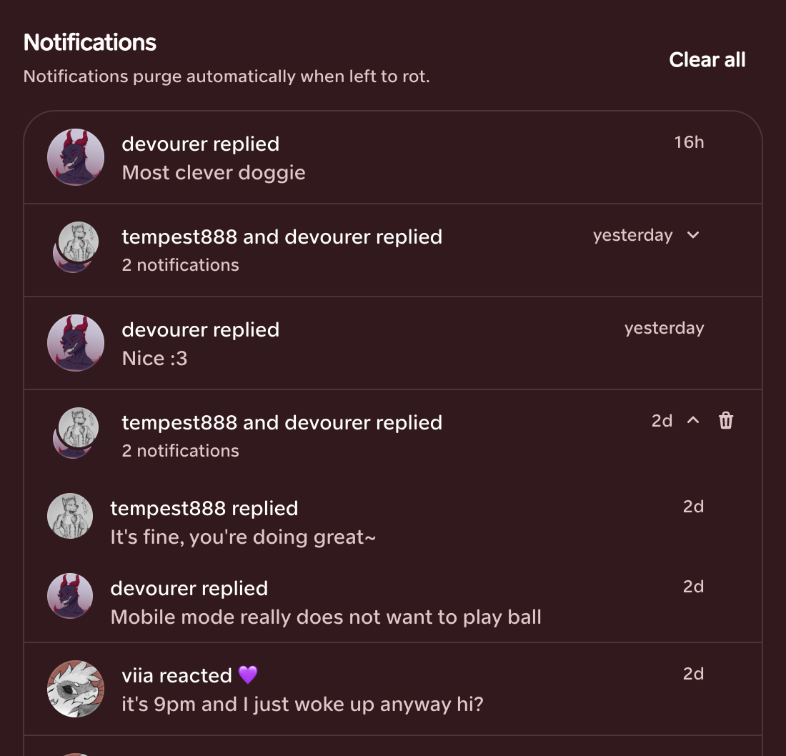Grouped Packbase notifications for several reactions and replies