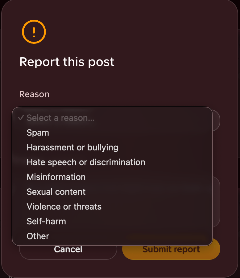 Packbase content menu with the report action highlighted