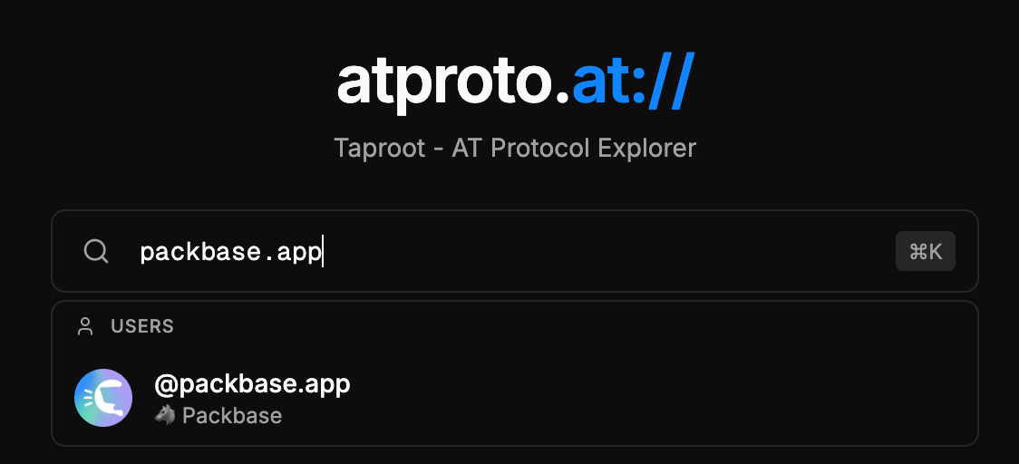 atproto.at search field containing a full Bluesky account handle