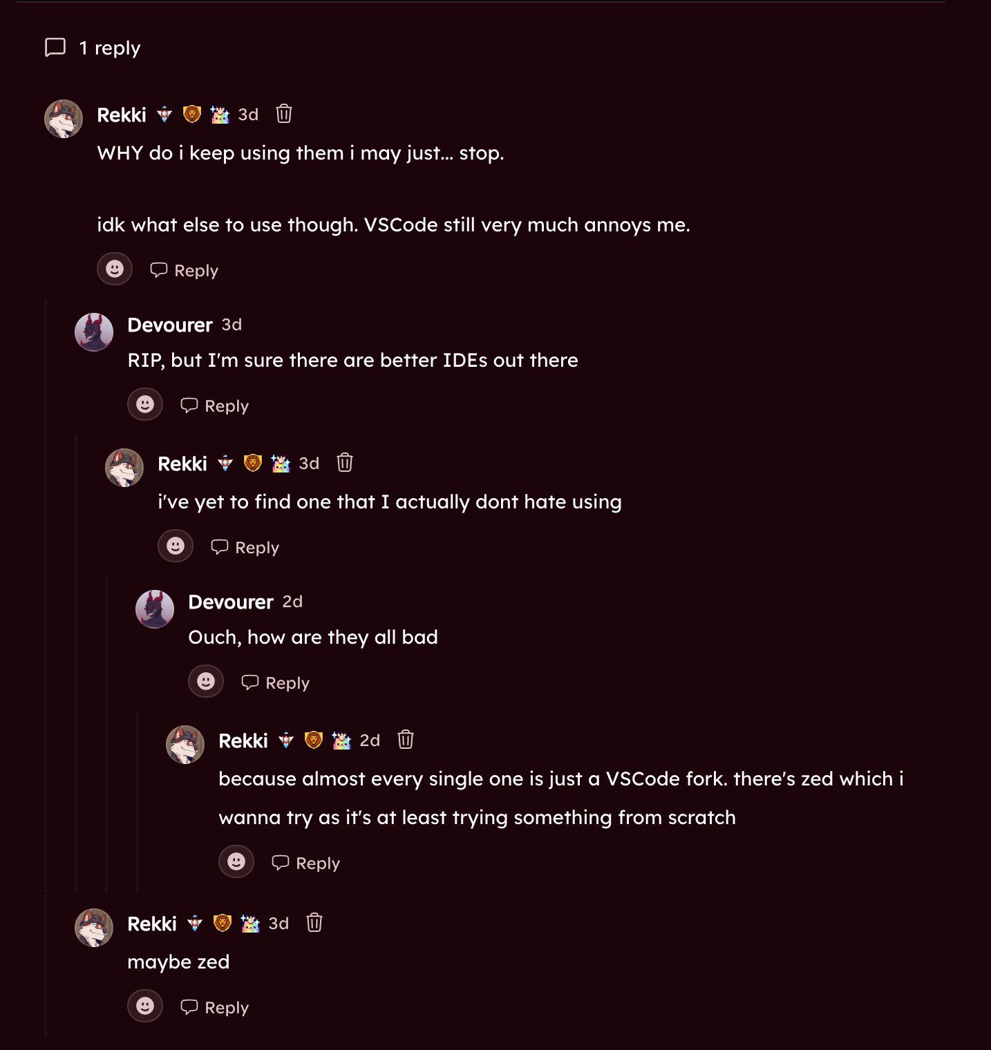 Howl page action menu beside a nested reply thread