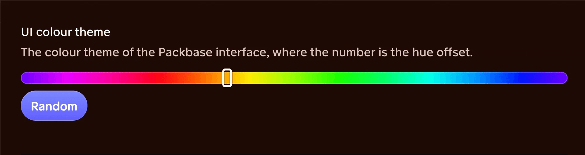 Packbase UI hue slider changing the interface accent colour