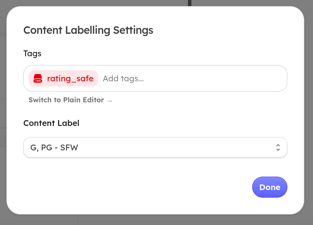 Howl composer showing R18 confirmation and tag controls